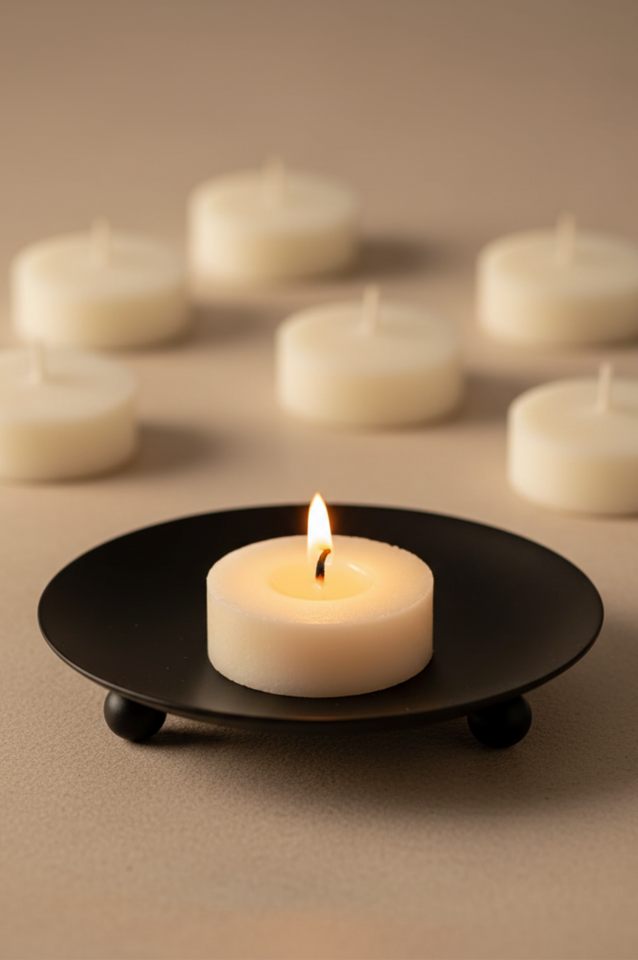 Brennende Bio-Sojawachs Kerze auf schwarzem Kerzenhalter – handgemachte nachhaltige Duftkerze von WECANDLE
