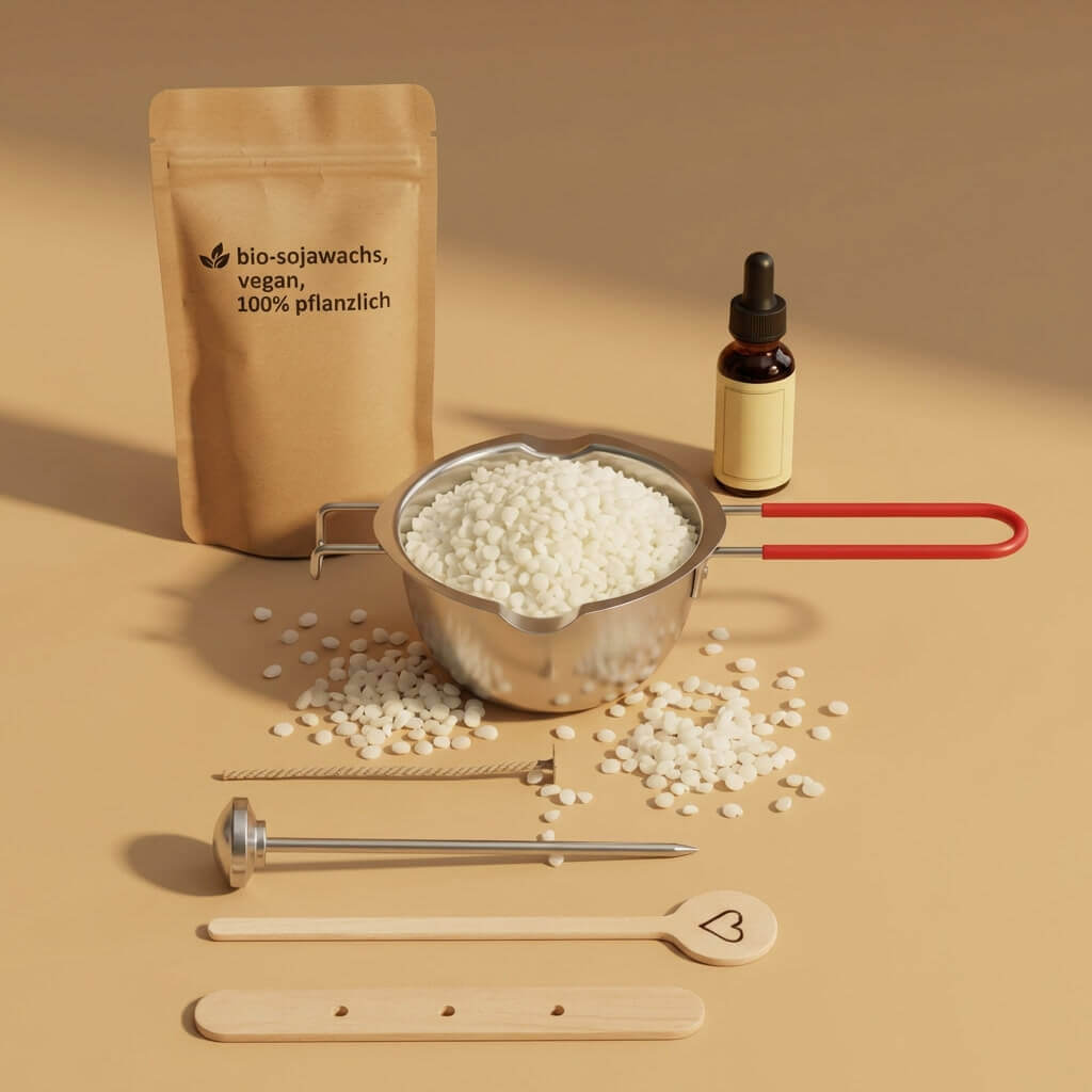 Premium Refill Set mit Schmelztopf und Thermometer - Bio Sojawachs Nachfüllung für personalisierte Kerzen