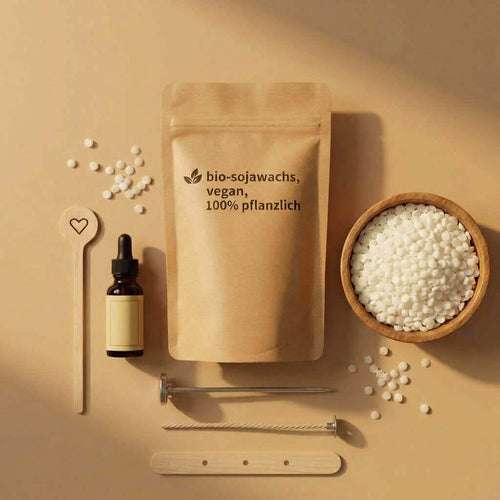 Refill Set für personalisierte Kerzen - Bio Sojawachs Nachfüllung mit Duftöl und Zubehör ohne Schmelztopf