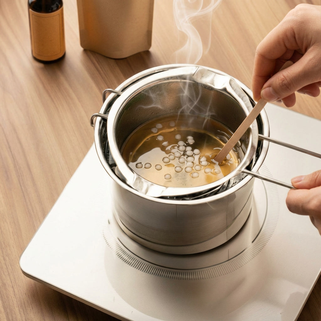 Bio Sojawachs im Schmelztopf schmelzen - Premium Kerzen Nachfüllung Set mit Thermometer