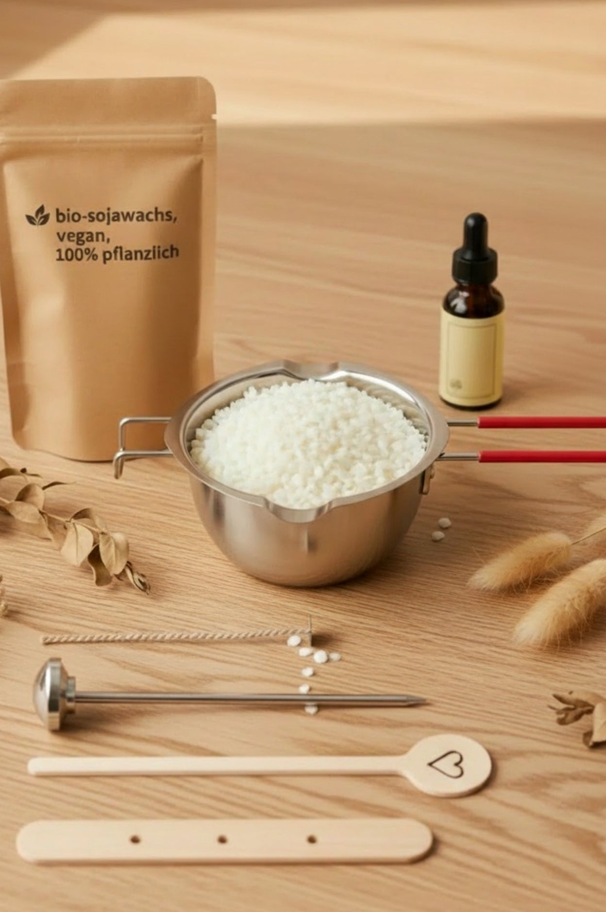 Premium Refill Set für Kerzen mit Bio-Sojawachs, Duftöl, Thermometer und DIY-Zubehör – Kerzen selbst nachfüllen von WECANDLE